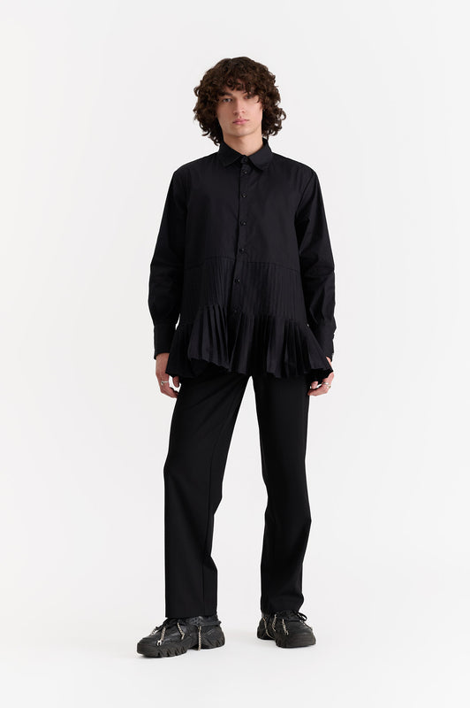 Pleated Panel Flared Dress Shirt
