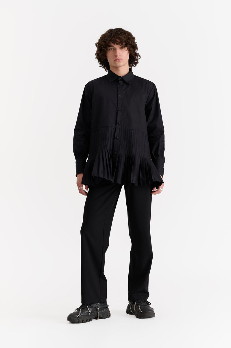 Pleated Panel Flared Dress Shirt