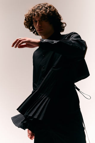 Pleated Panel Flared Dress Shirt