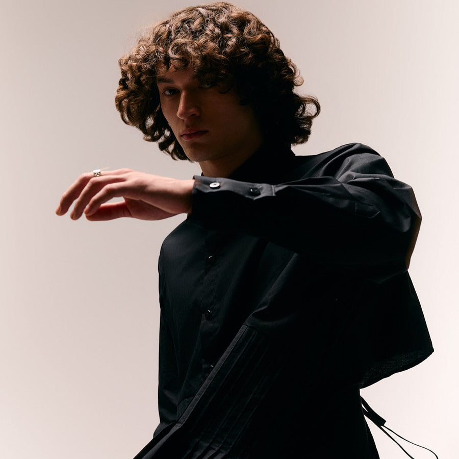 Pleated Panel Flared Dress Shirt