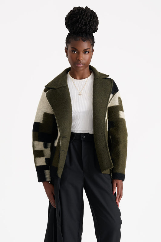 Cropped Pixelated Cameo Coat