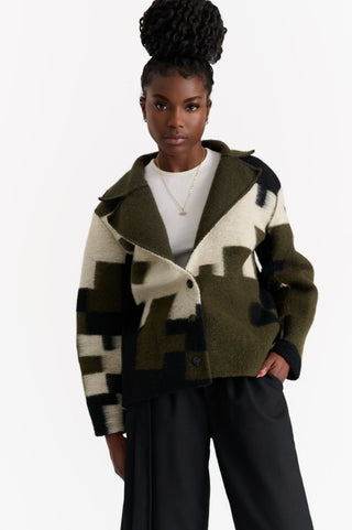 Cropped Pixelated Cameo Coat