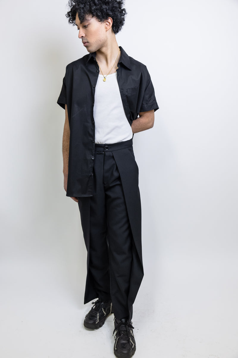 Solid Fold Pleated Pants
