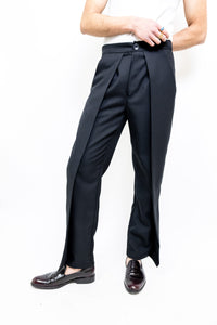 Solid Fold Pleated Pants
