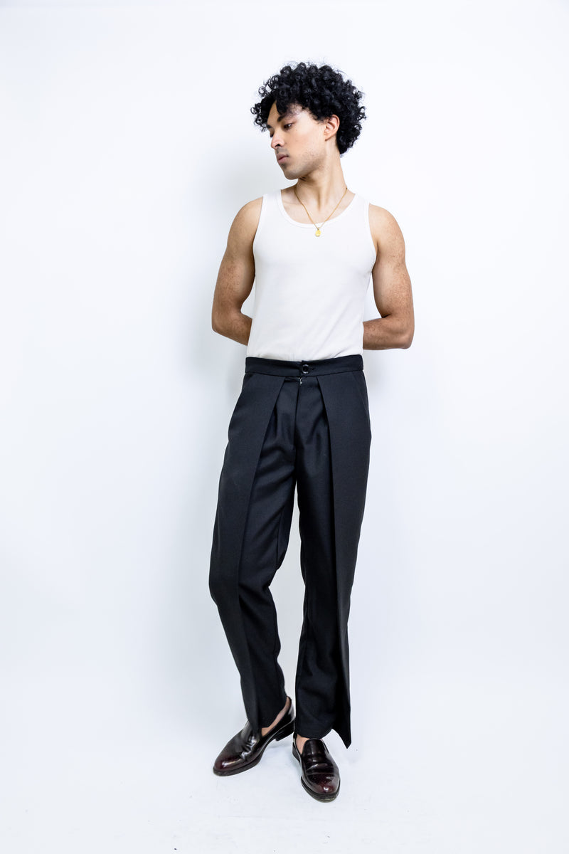 Solid Fold Pleated Pants