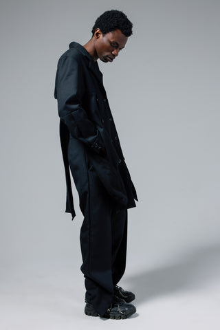 Wool Multiple Button Placket Trench
